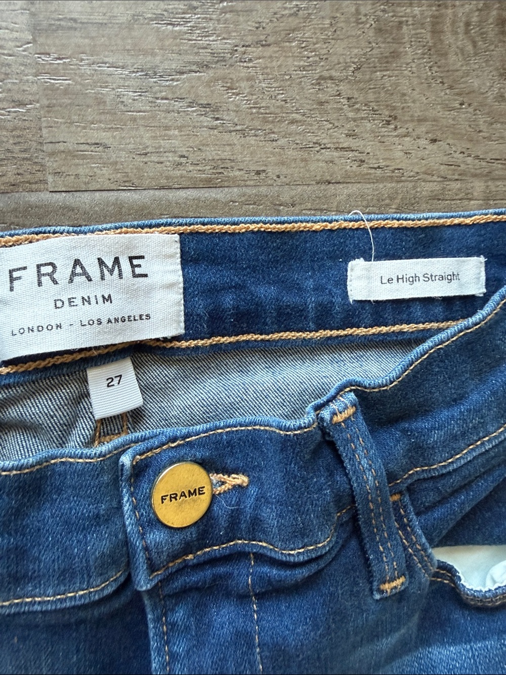 Frame Denim Straight Leg Jeans in Indigo with Gold Button